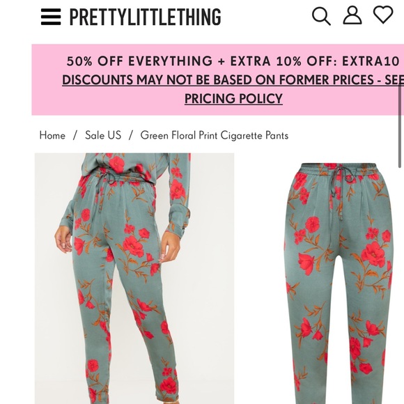 Floral cigarette pant matching blouse set - Picture 2 of 6